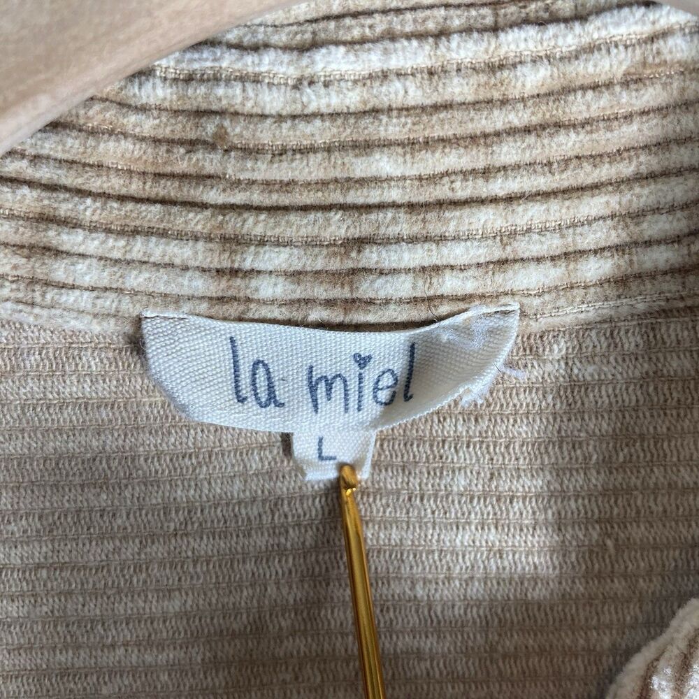 Oversized Corduroy Shacket L Shirt Raw Hem Tan Beige Cabincore Barn La Miel - Picture 6 of 7